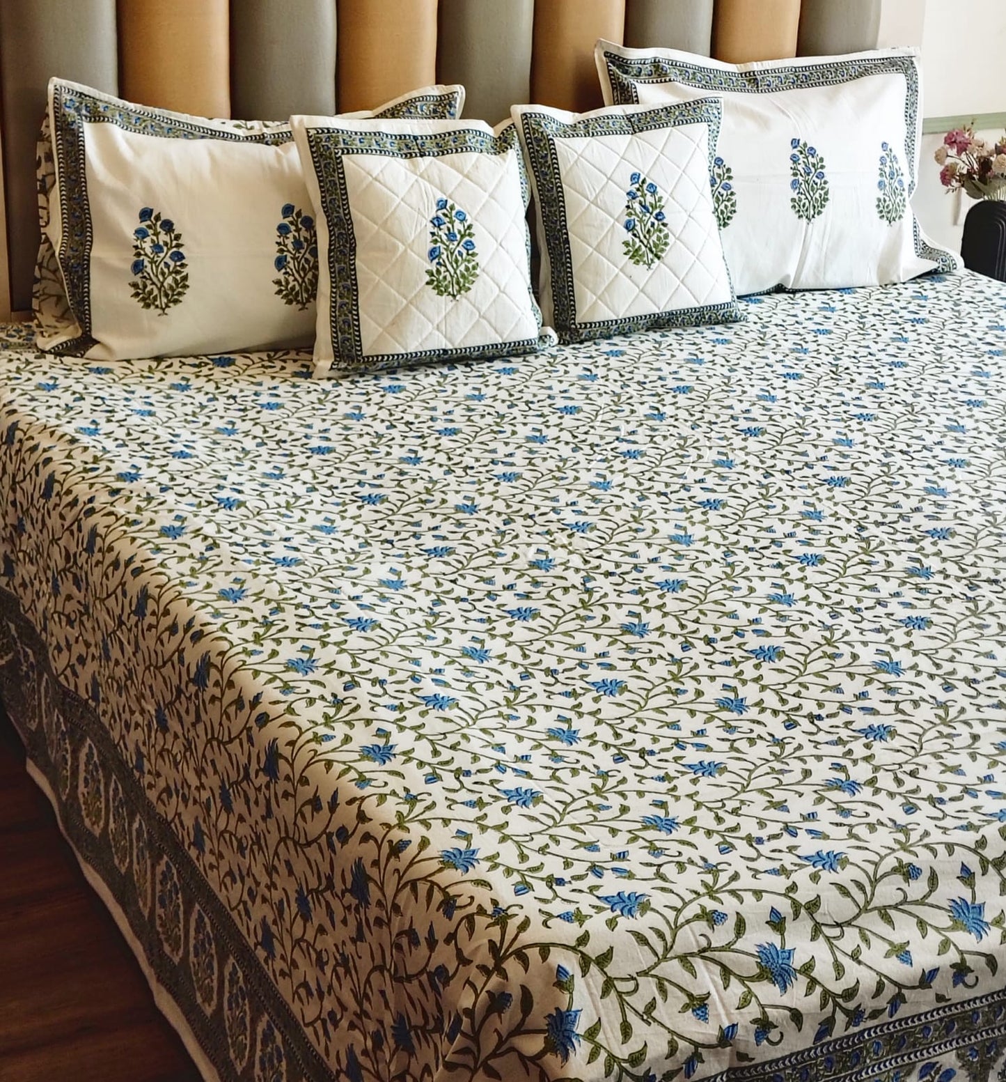 Blue Floral Jaal Hand Blocked Wedding Set