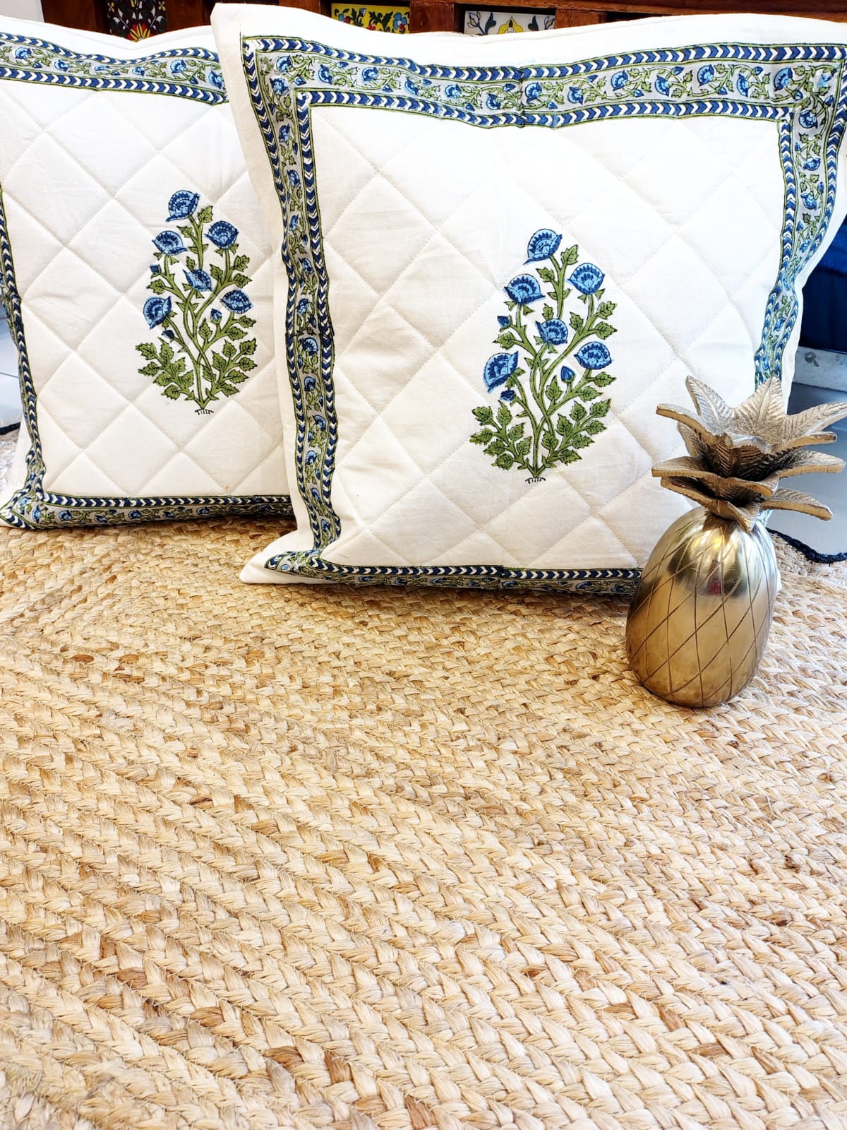 Set of 2 Hand Block Cushion Covers- Quilted