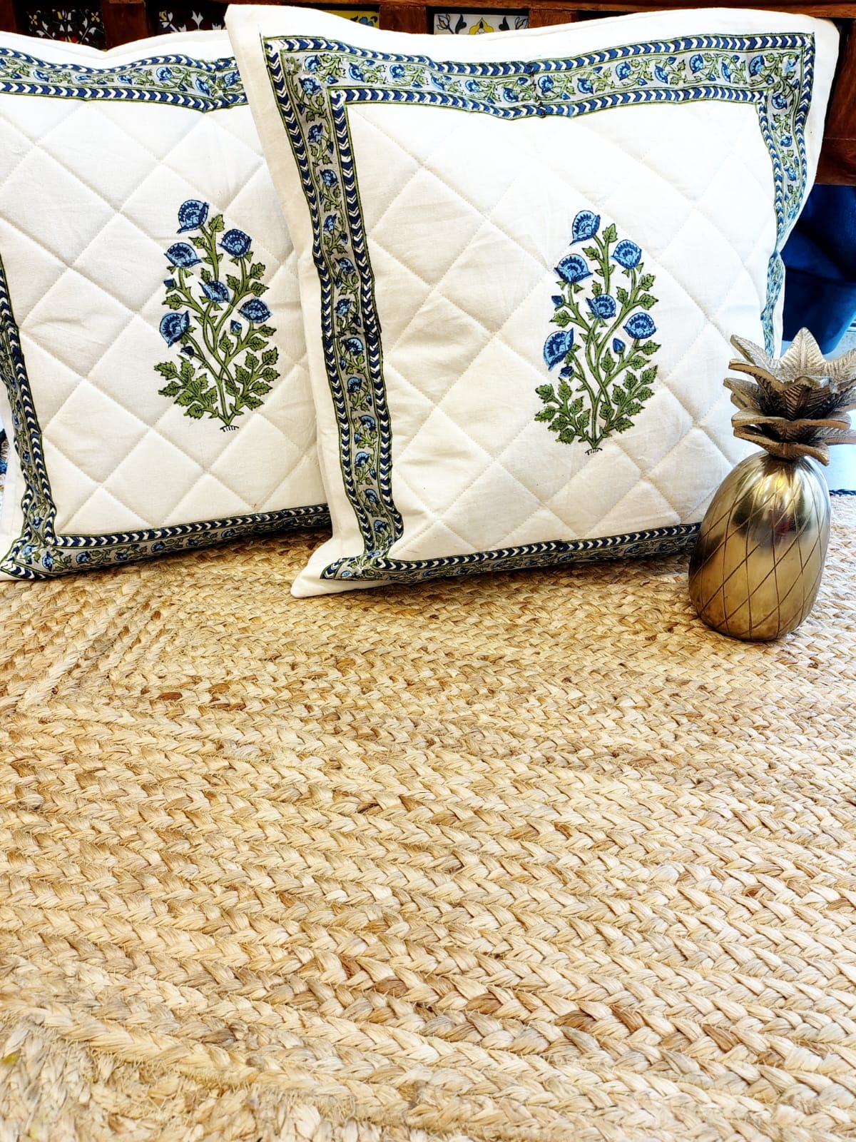 Set of 2 Hand Block Cushion Covers- Quilted