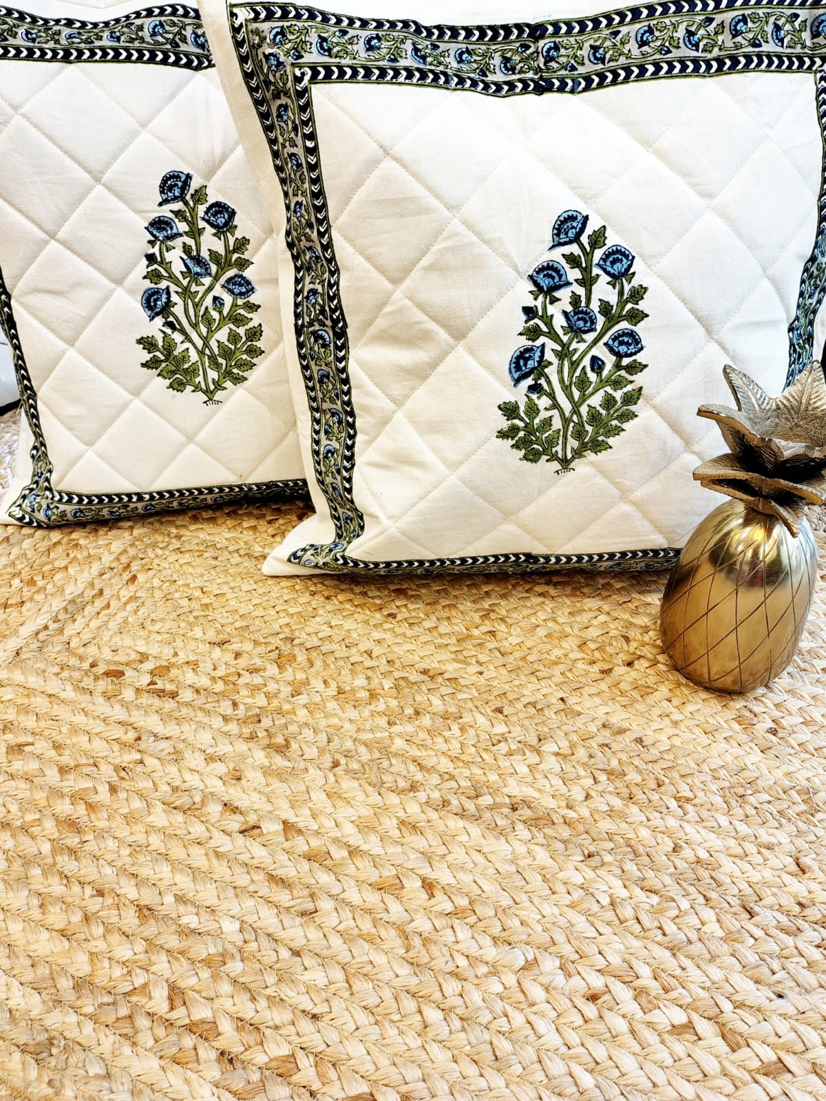 Set of 2 Hand Block Cushion Covers- Quilted