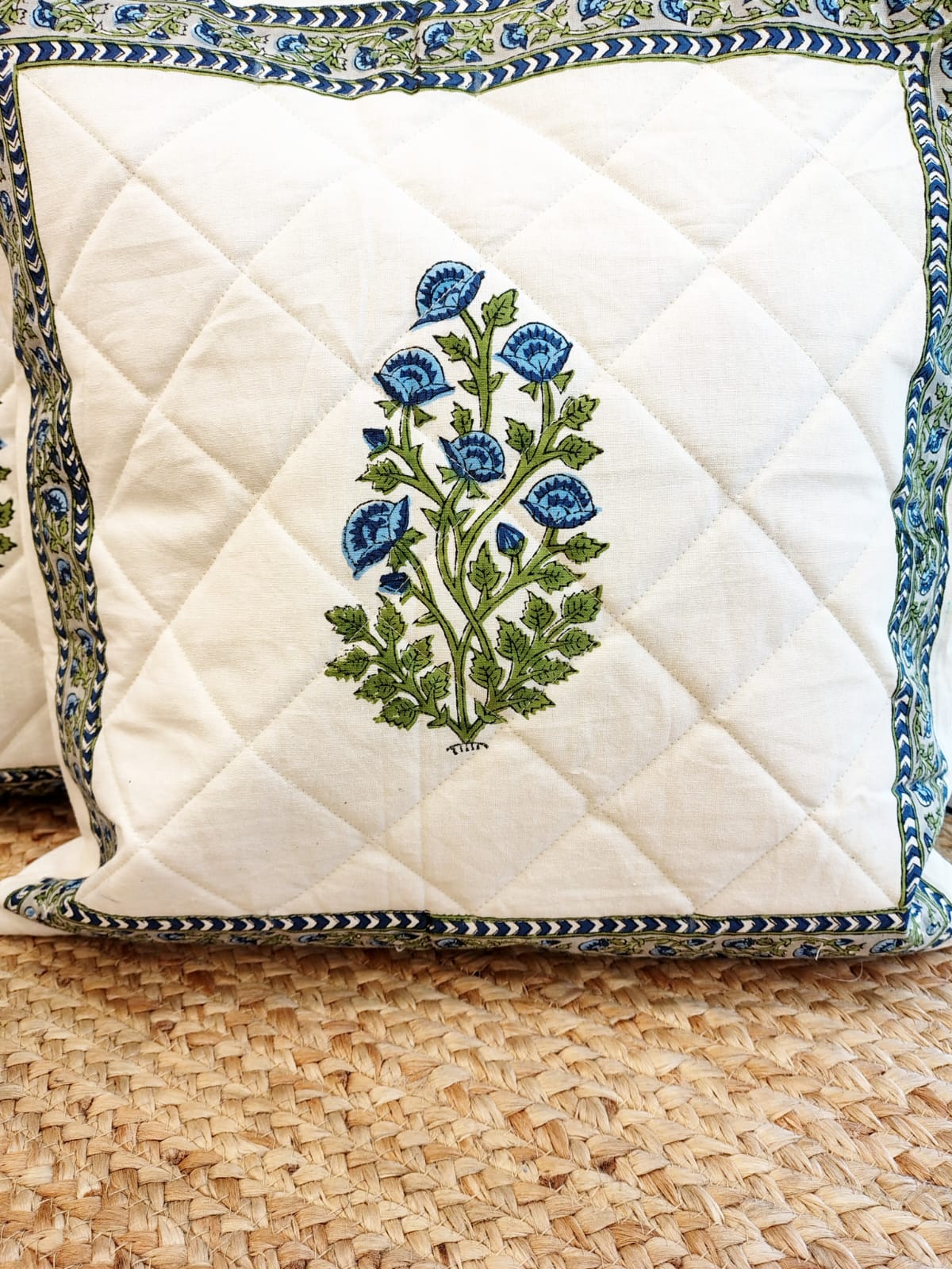 Set of 2 Hand Block Cushion Covers- Quilted