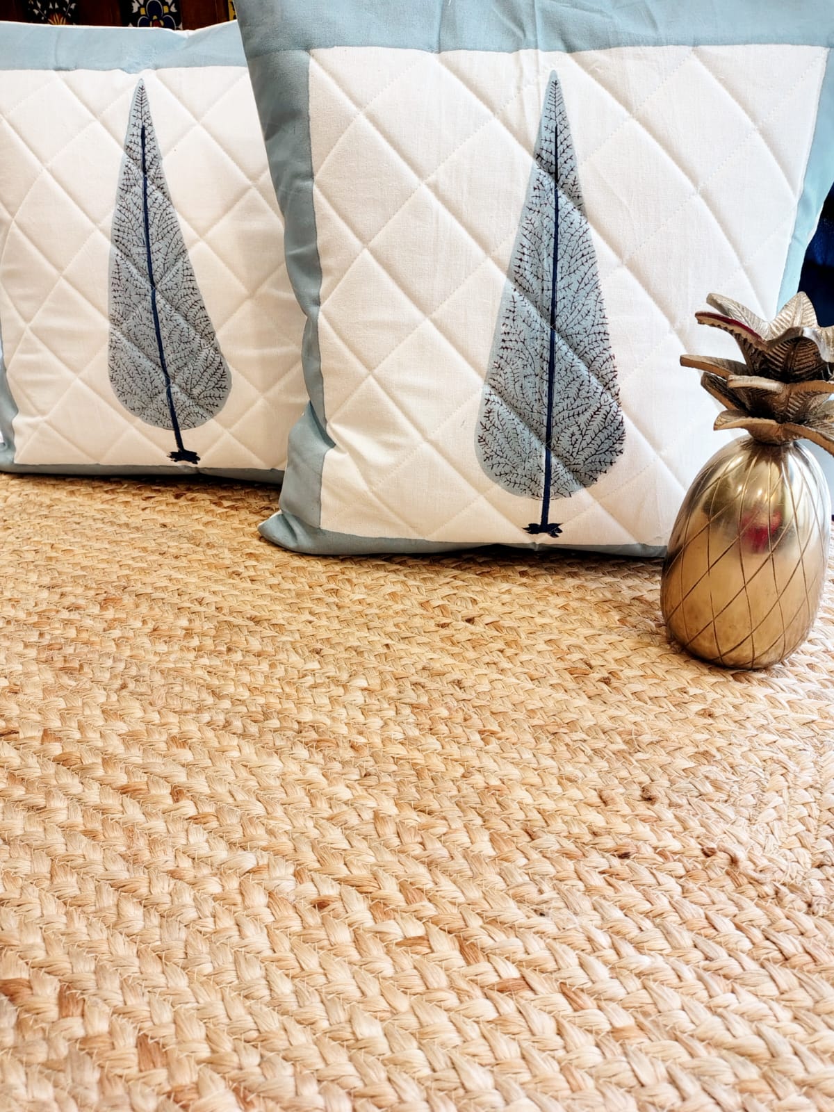 Set of 2 Hand Block Cushion Covers- Quilted