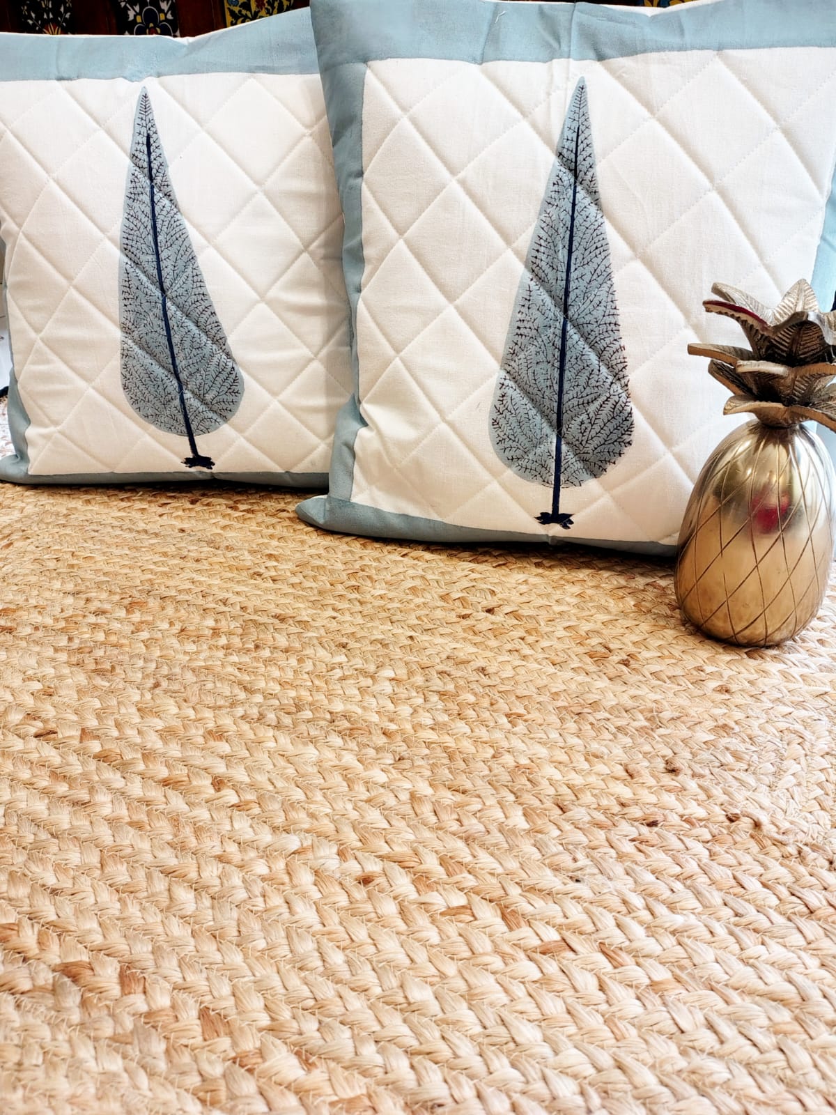 Set of 2 Hand Block Cushion Covers- Quilted