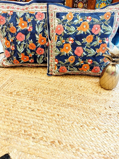 Set of 2 Hand Block Cushion Covers- Quilted