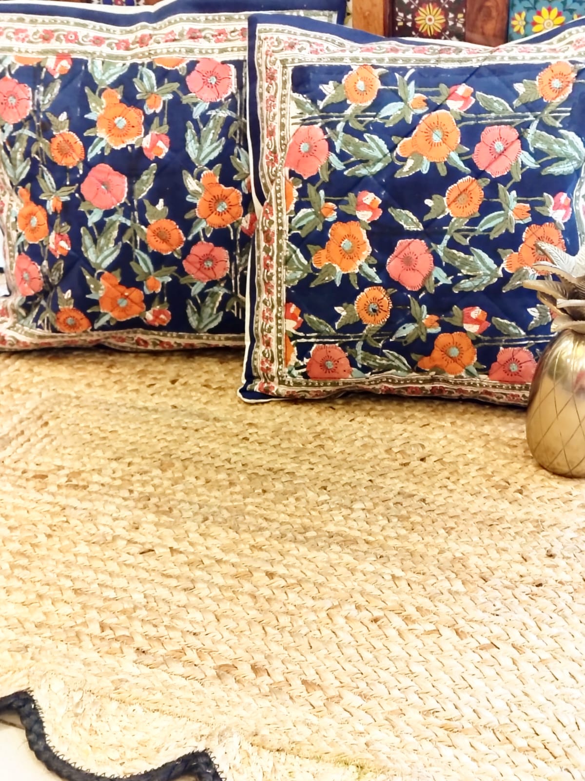 Set of 2 Hand Block Cushion Covers- Quilted