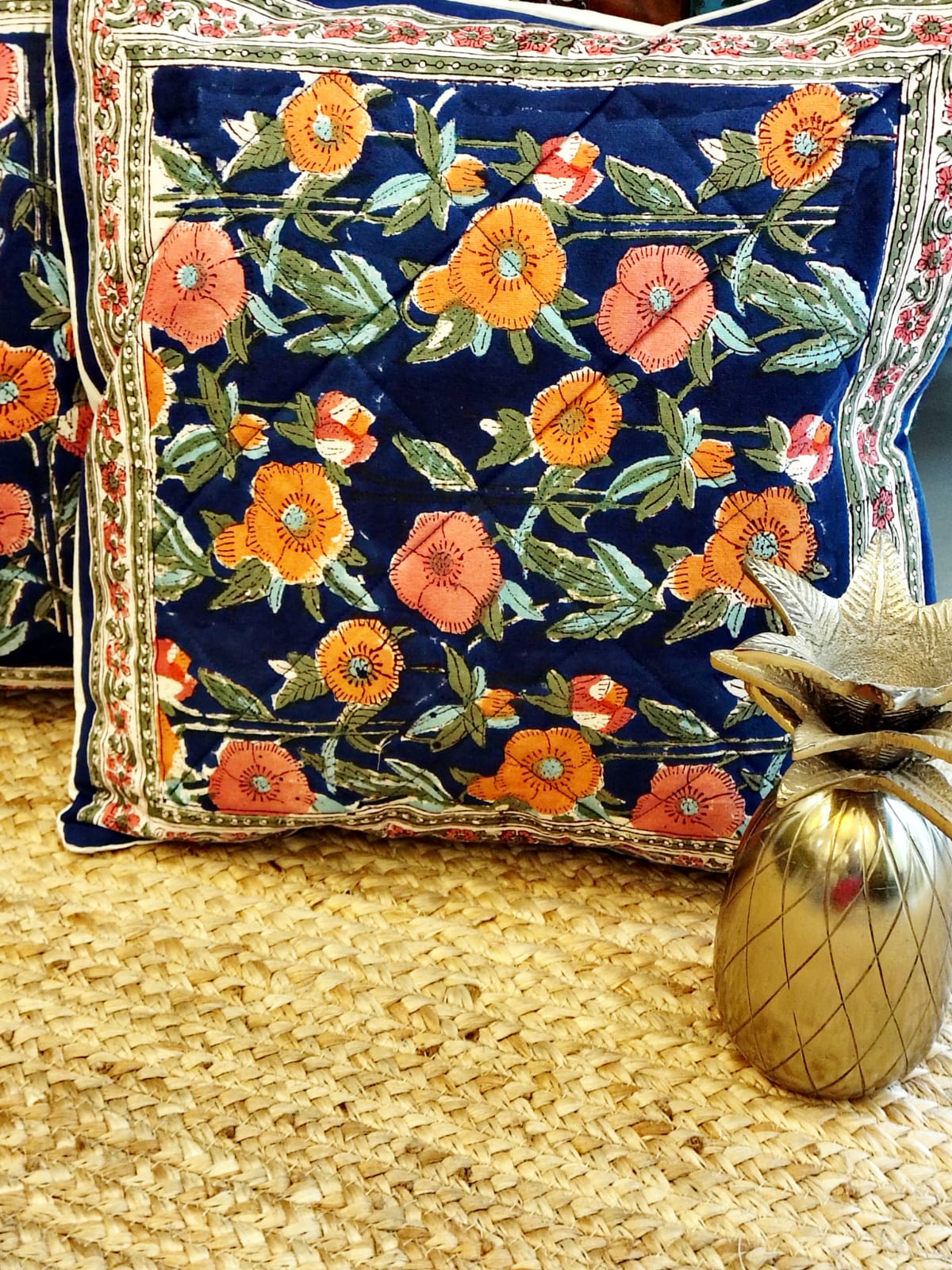 Set of 2 Hand Block Cushion Covers- Quilted