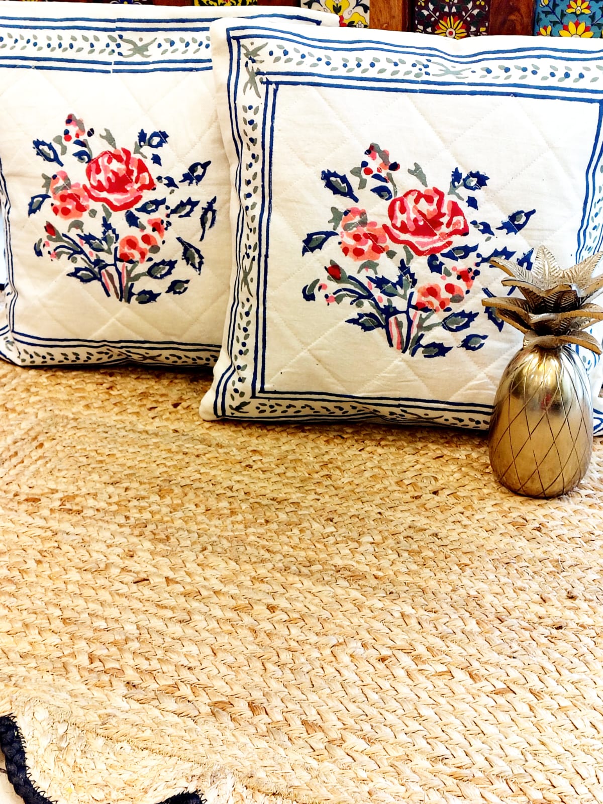 Set of 2 Hand Block Cushion Covers- Quilted