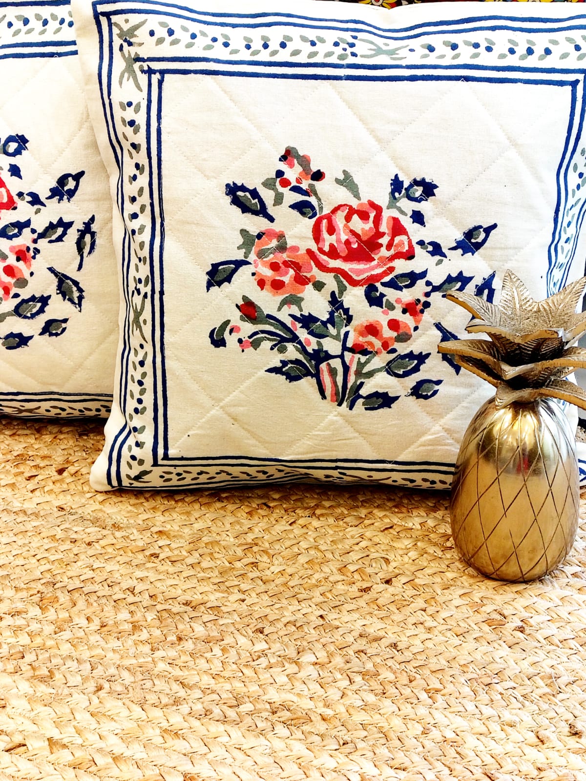 Set of 2 Hand Block Cushion Covers- Quilted - Bichhavans