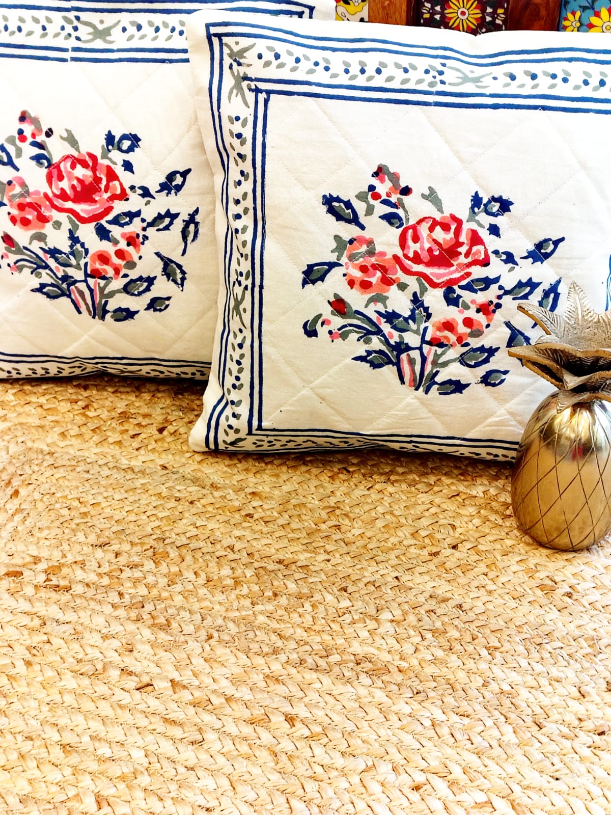 Set of 2 Hand Block Cushion Covers- Quilted
