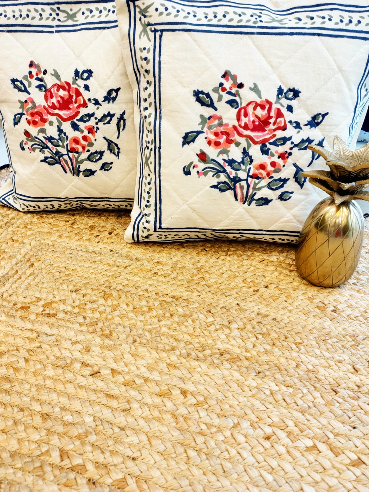 Set of 2 Hand Block Cushion Covers- Quilted