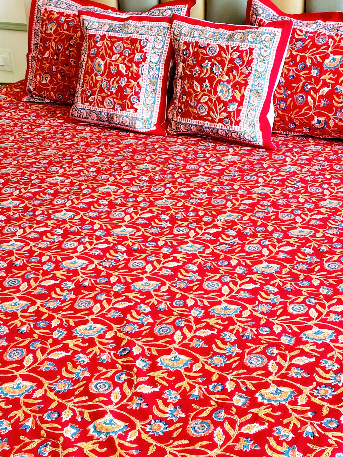 Begum Red Floral Hand Blocked Wedding Set