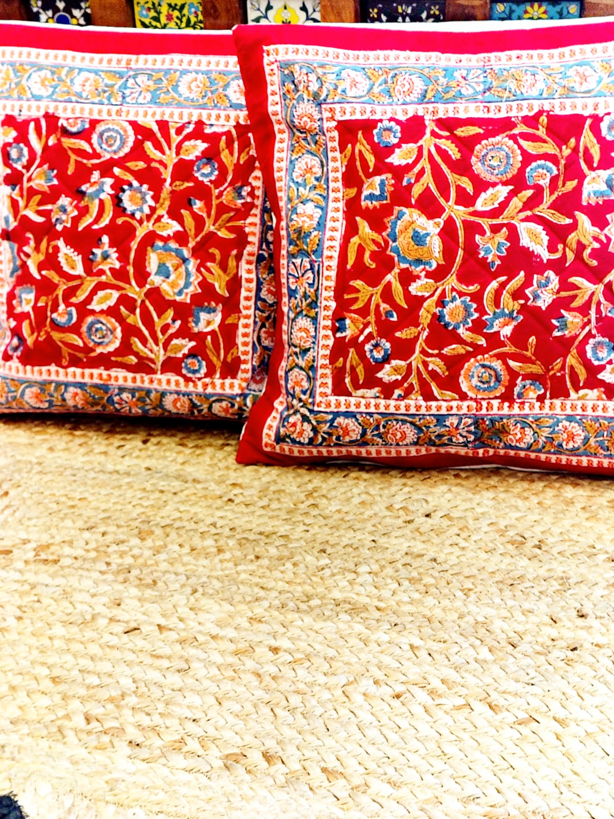Set of 2 Hand Block Cushion Covers- Quilted