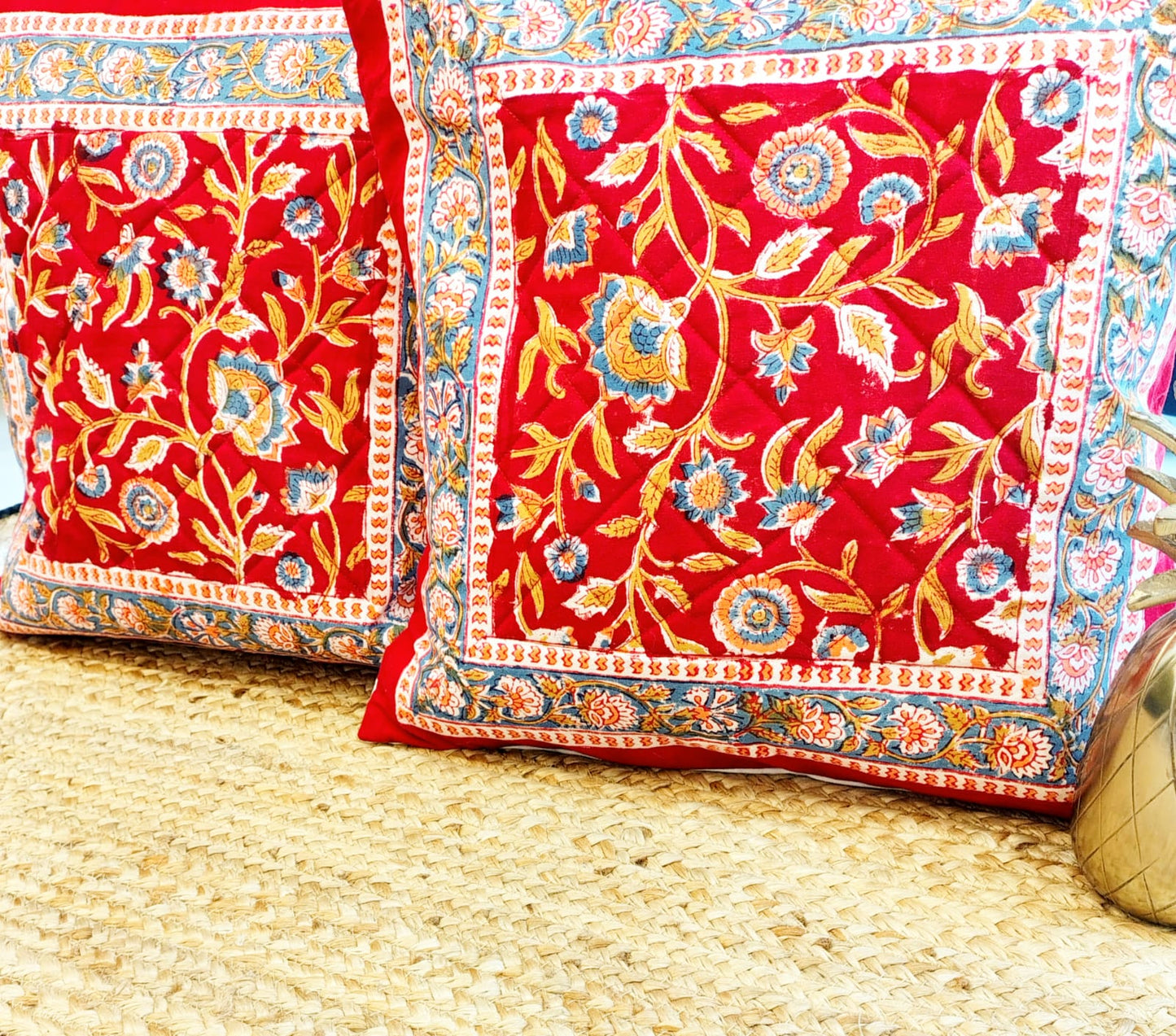 Set of 2 Hand Block Cushion Covers- Quilted