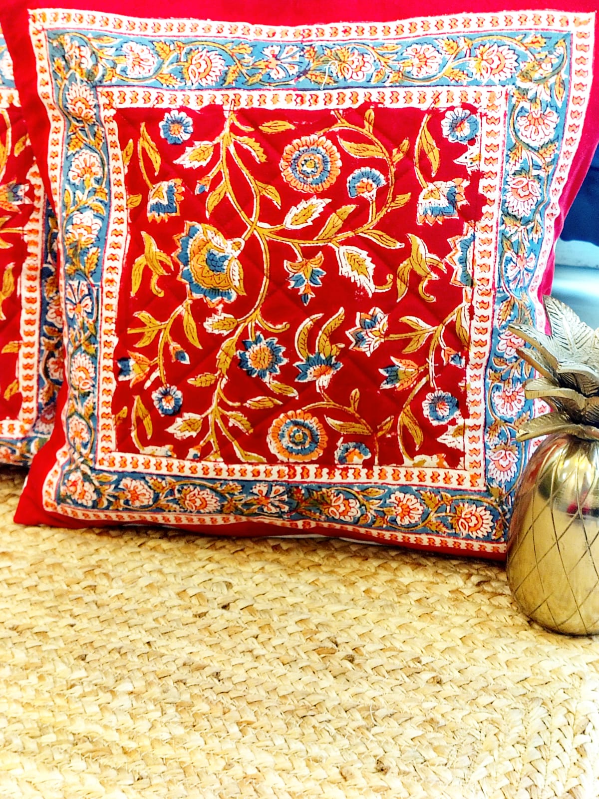 Set of 2 Hand Block Cushion Covers- Quilted