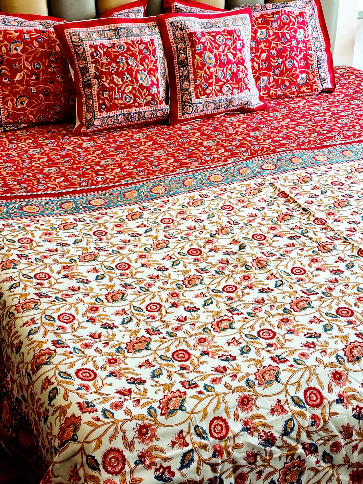 Begum Red Floral Hand Blocked Wedding Set