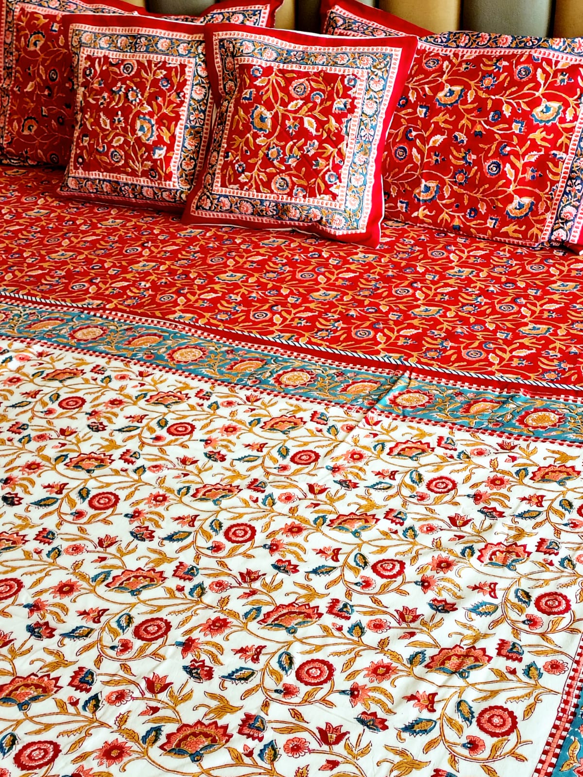 Begum Red Floral Hand Blocked Wedding Set