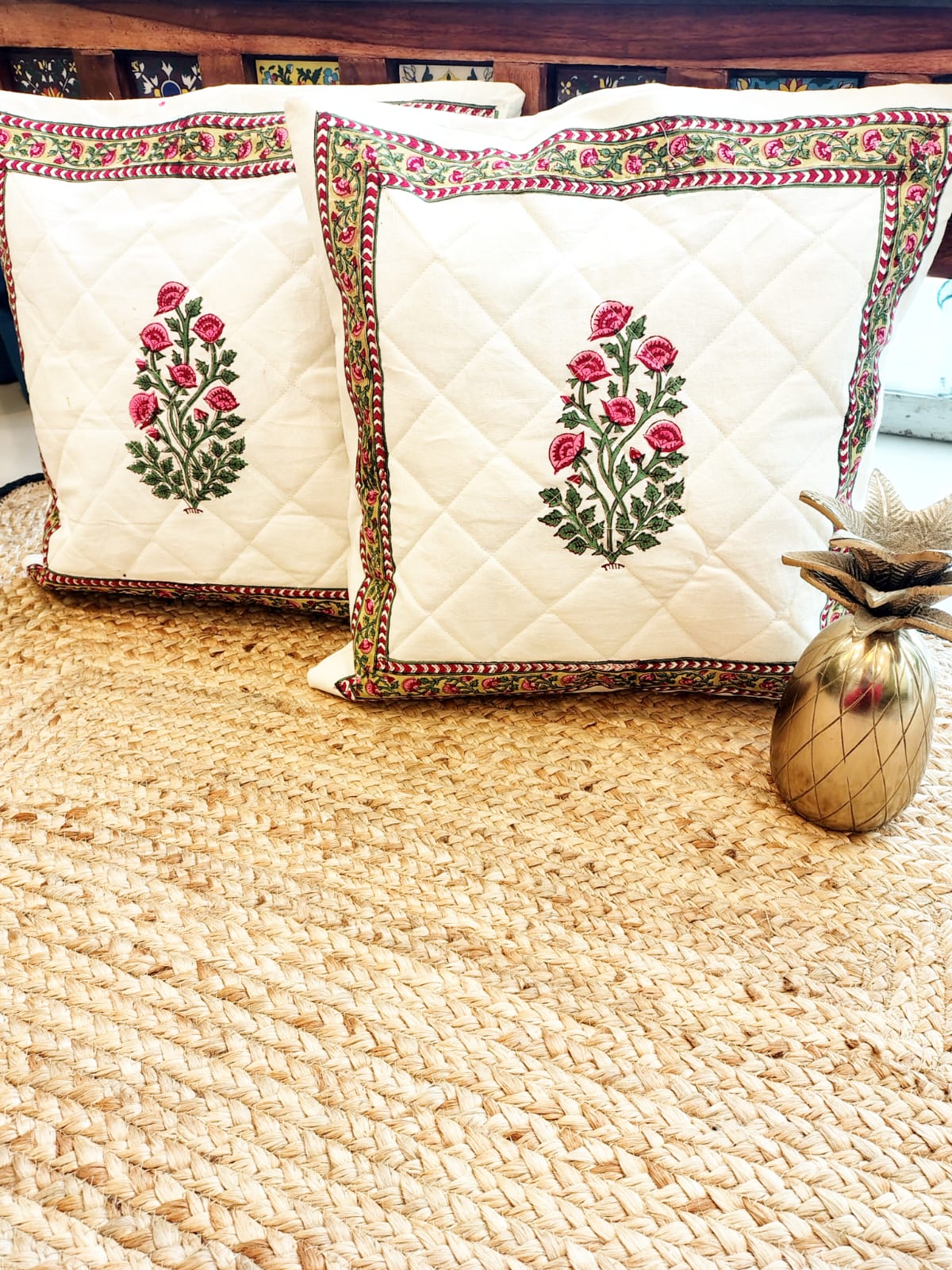 Set of 2 Hand Block Cushion Covers- Quilted