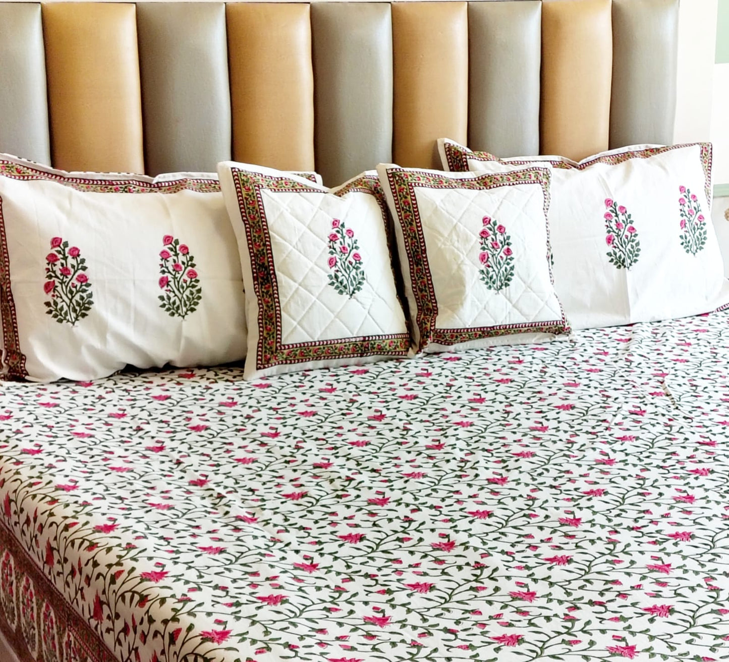 Pink Floral Jaal Hand Blocked Wedding Set