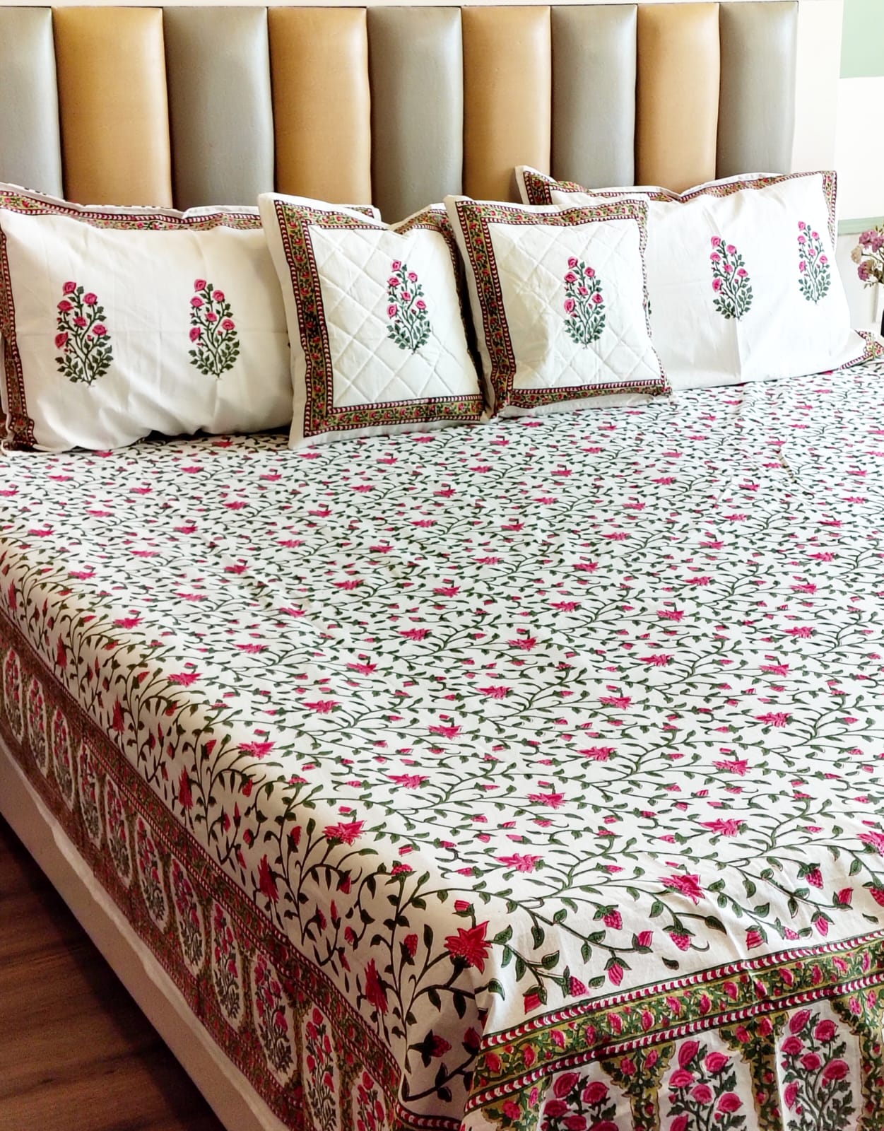 Pink Floral Jaal Hand Blocked Wedding Set