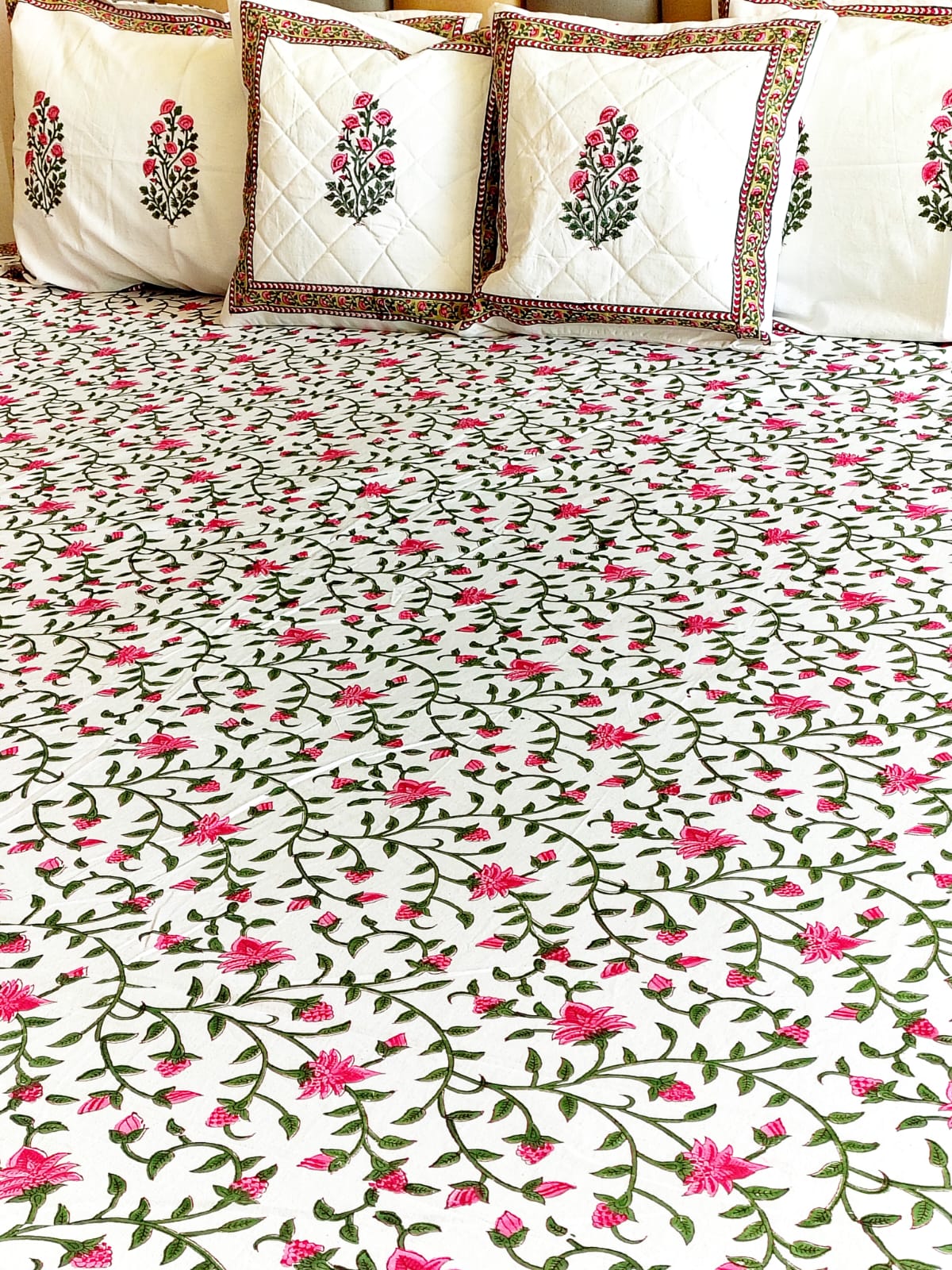 Pink Floral Jaal Hand Blocked Wedding Set