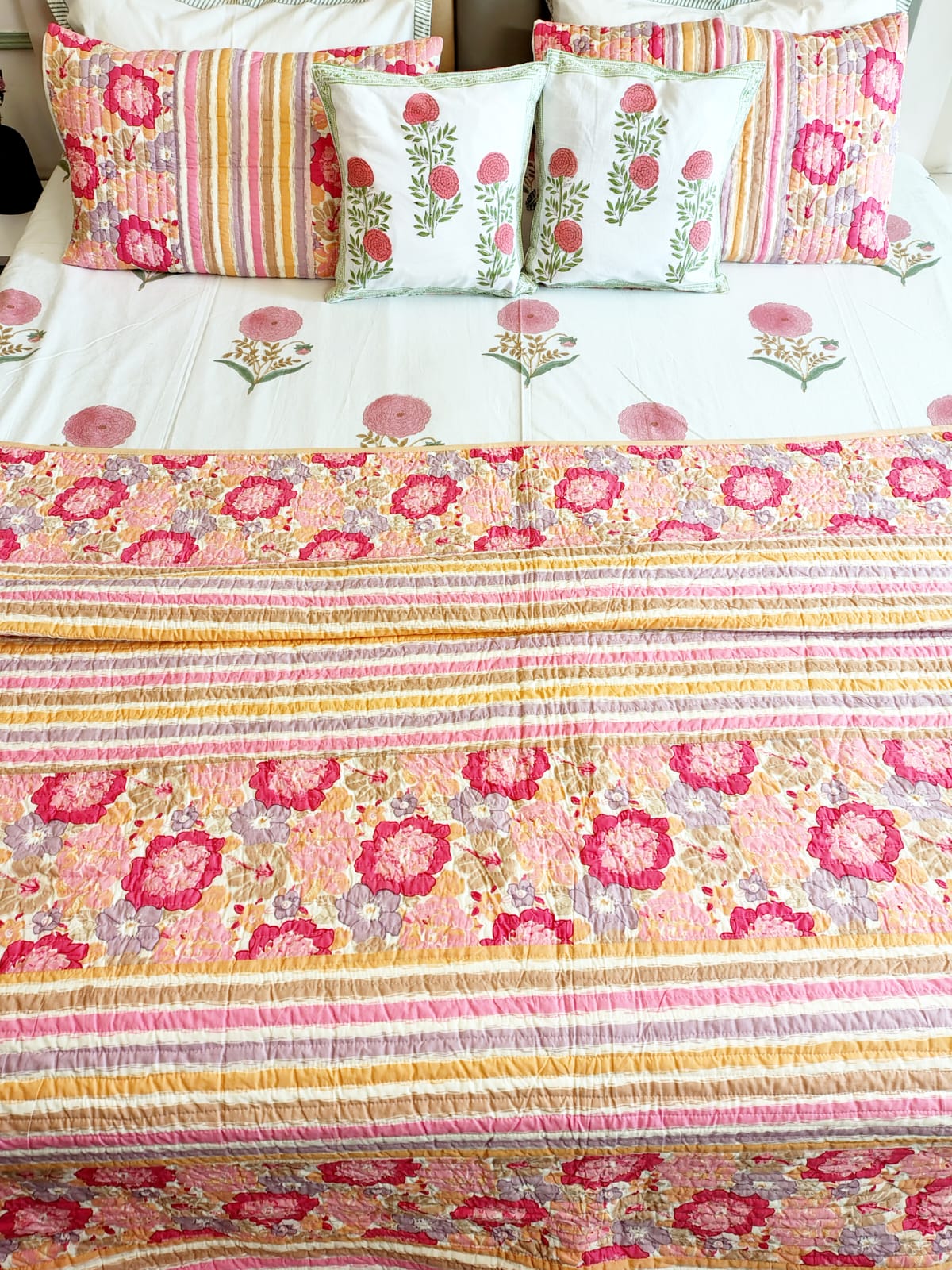 Pink Floral Marie Hand Blocked Wedding Set