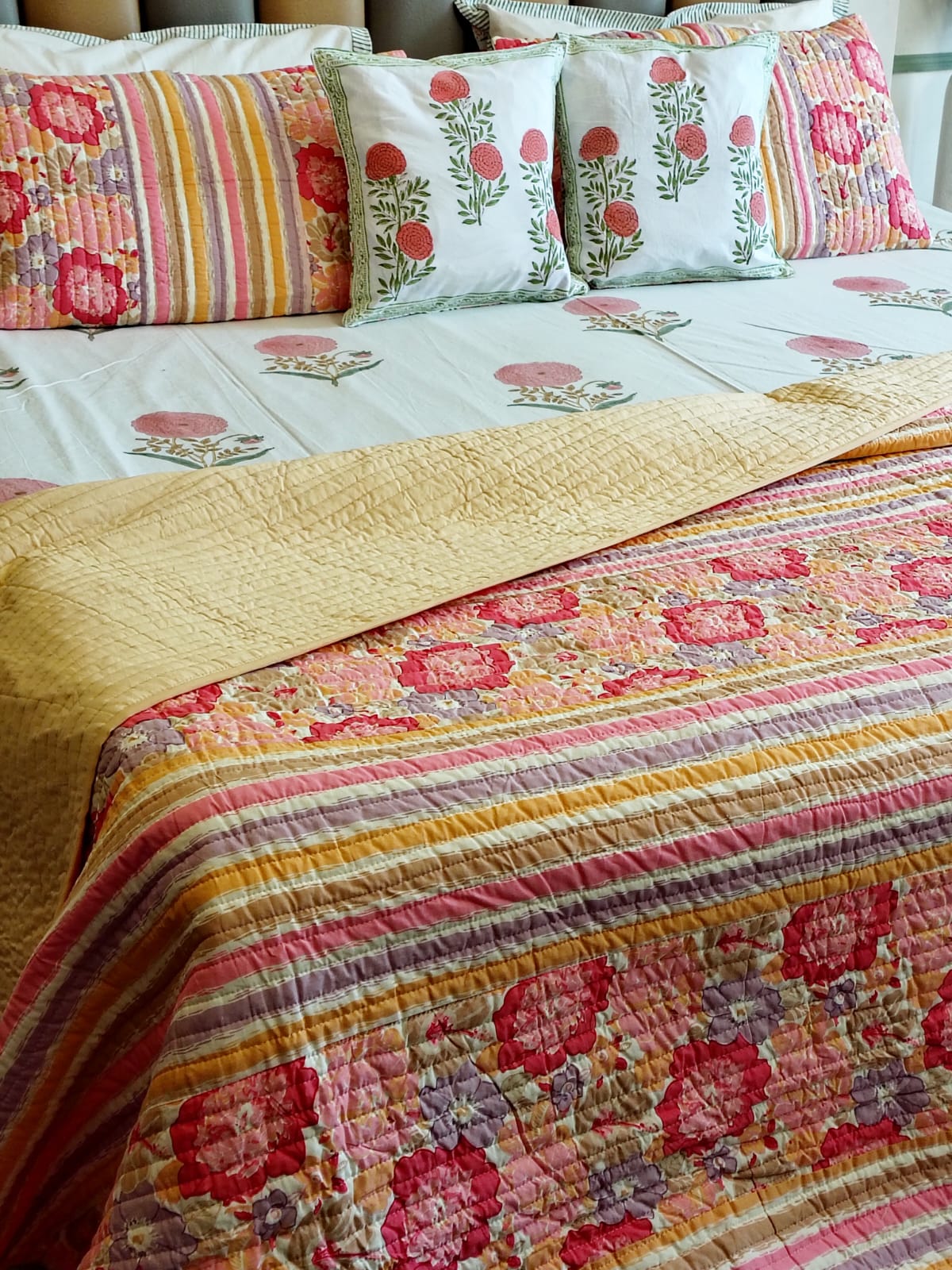 Pink Floral Marie Hand Blocked Wedding Set