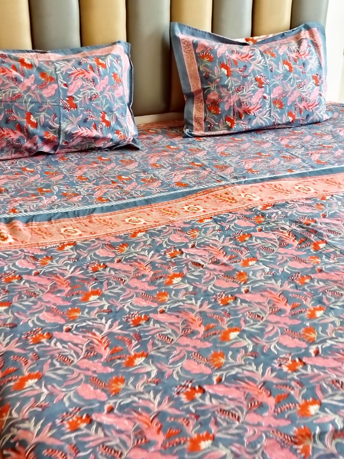 Orange Peacock Matching Bedsheet & Dohar Set