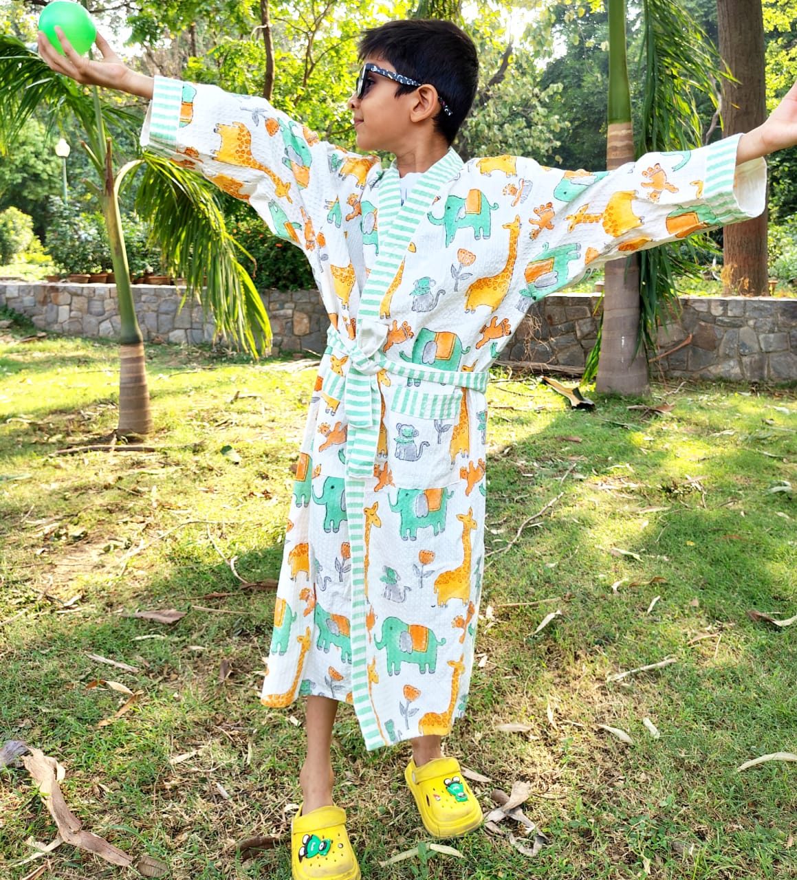 Jungle Block Printed Kids Bathrobe