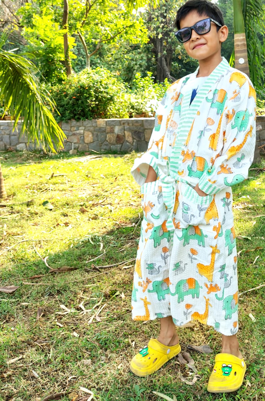 Jungle Block Printed Kids Bathrobe