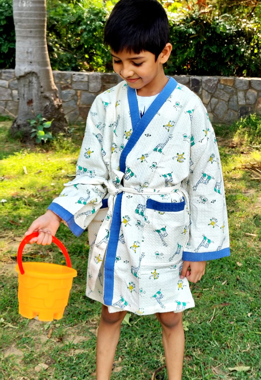 Tiny Safari Block Printed Kids Bathrobe