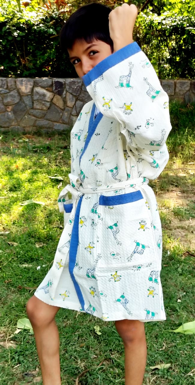 Tiny Safari Block Printed Kids Bathrobe