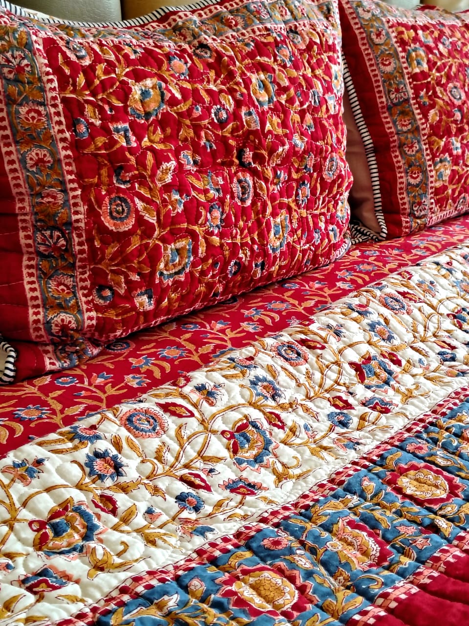 Begum Red Floral Quilted Bedcover Set