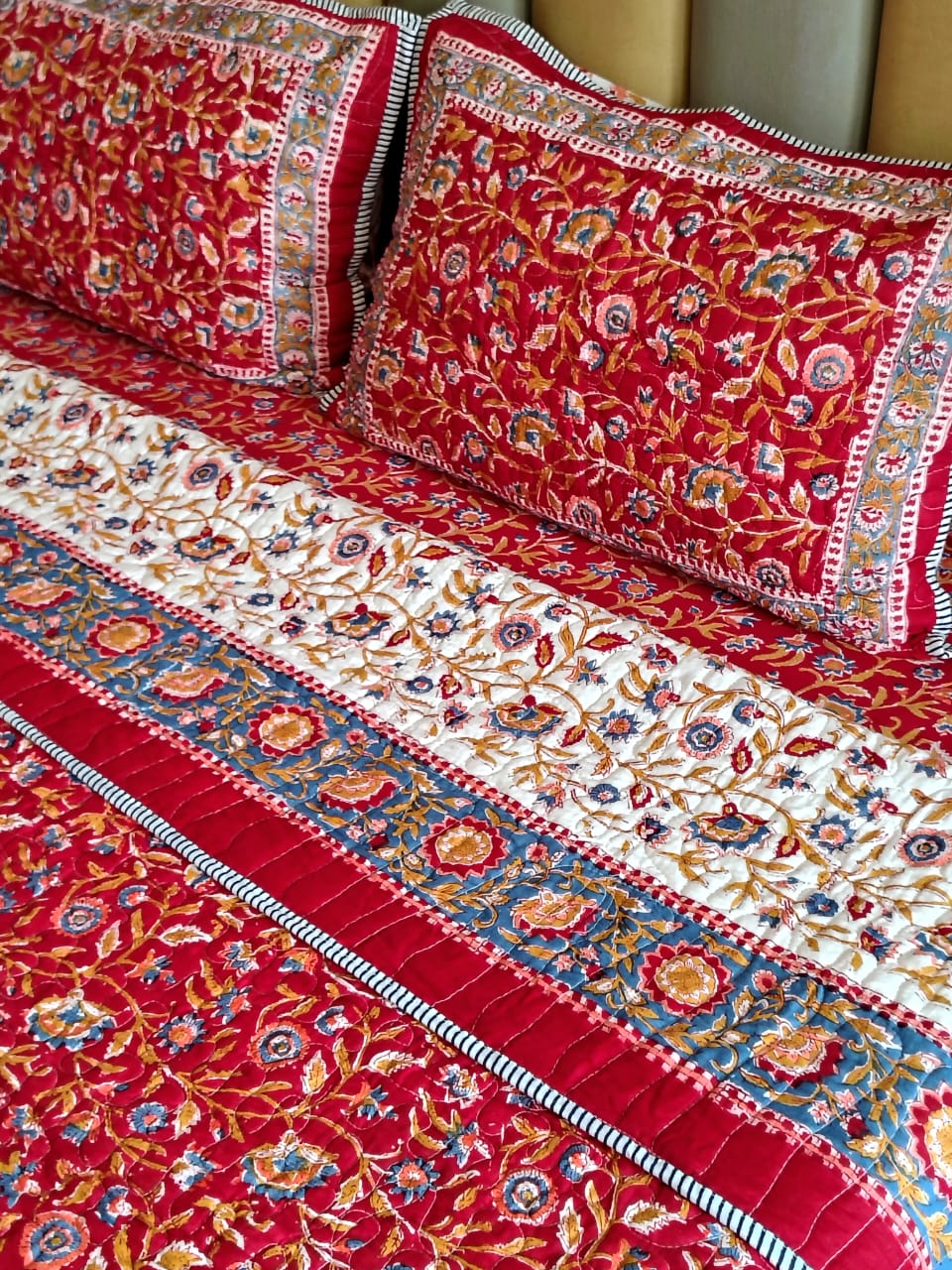 Begum Red Floral Quilted Bedcover Set