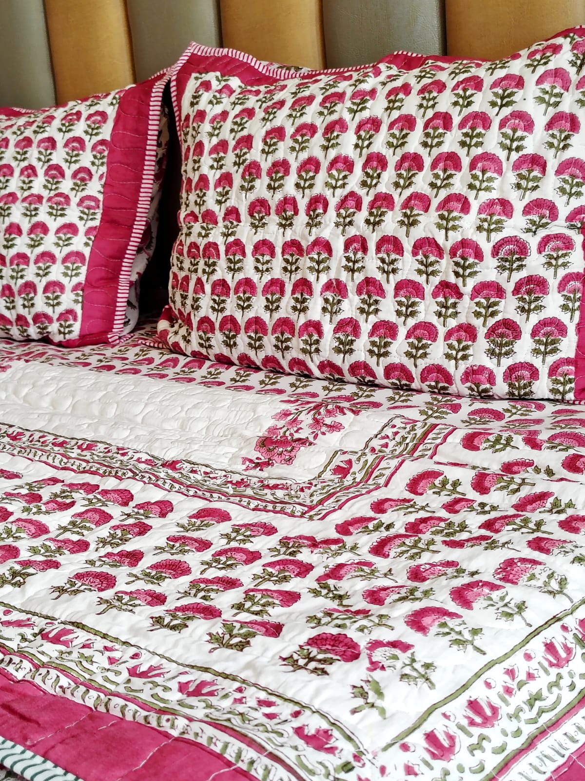 Red Floral Jaal Quilted Bedcover Set