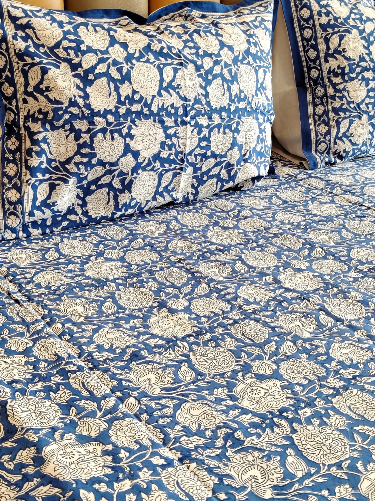 Neel Kamal Block Printed Bedsheet with Two Reversible Pillow Covers