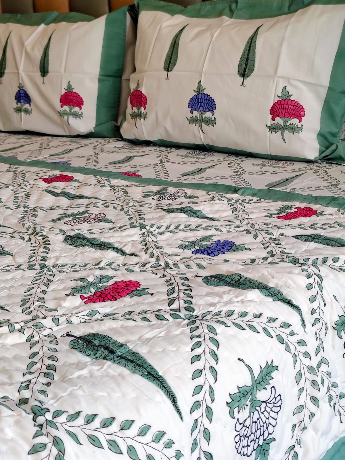 Mughal Block Print Bedsheet & Quilt Set