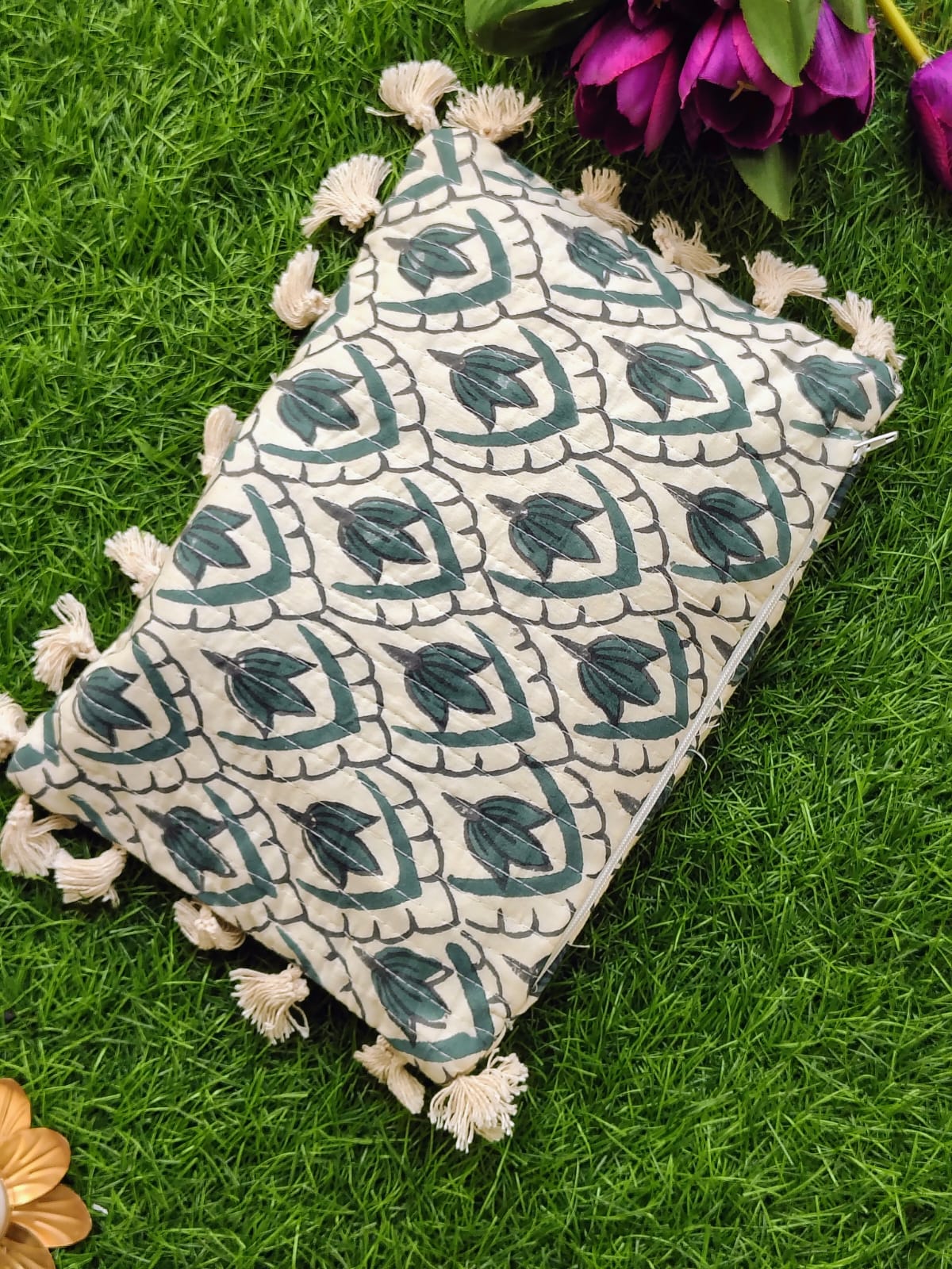 Hand Block Printed Flat Pouches with Zip