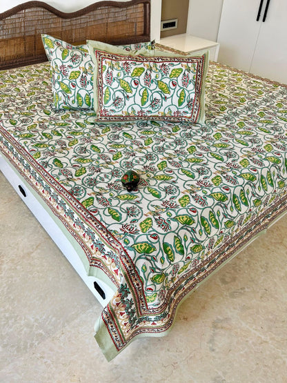 Lotus Bail Traditional Printed Bedsheet with Two Reversible Pillow Covers