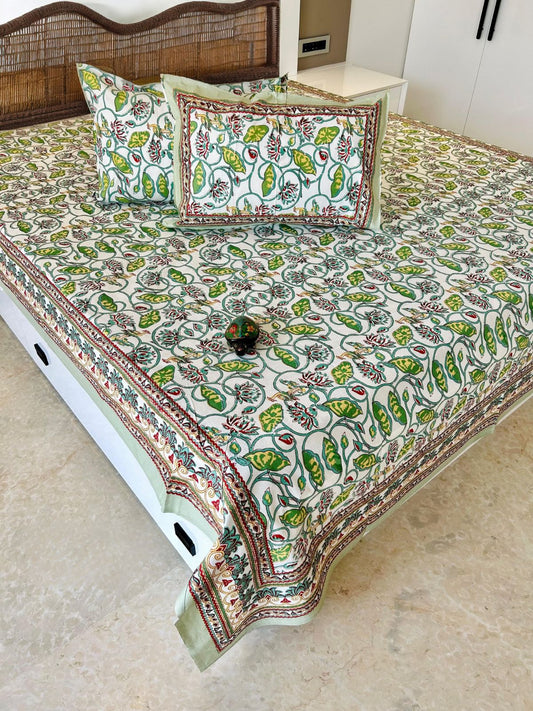 Lotus Bail Traditional Printed Bedsheet with Two Reversible Pillow Covers