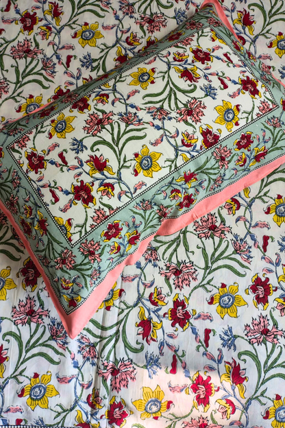 Colorful Floral Traditional Printed Bedsheet with Two Reversible Pillow Covers
