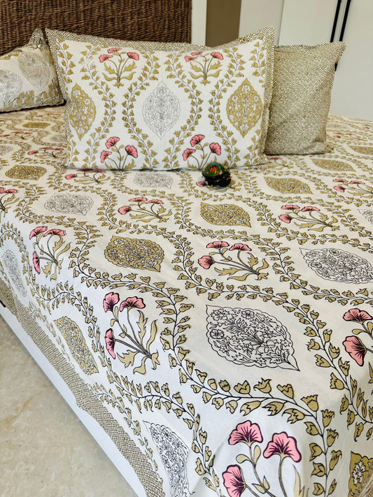 Rang Mahal Traditional Printed Bedsheet with Two Reversible Pillow Covers