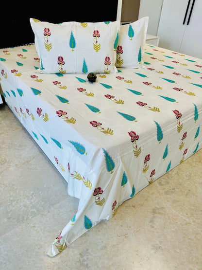 Red Pine Traditional Printed Bedsheet with Two Reversible Pillow Covers