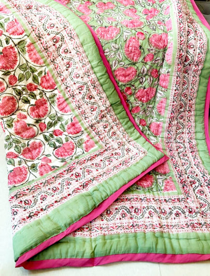 Lal Kamal Block Print Bedsheet & Quilt Set
