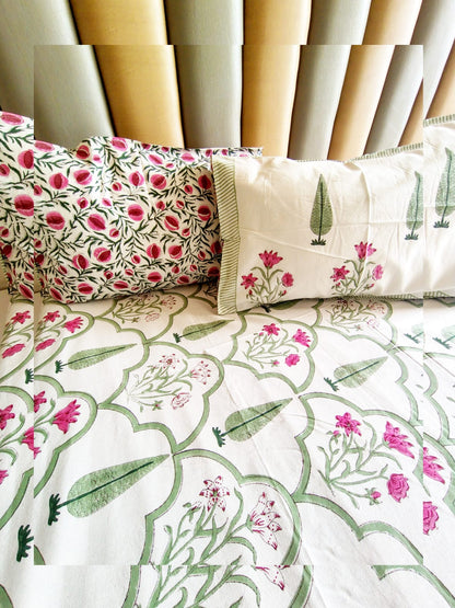 Pine Tree Block Print Bedsheet & Quilt Set