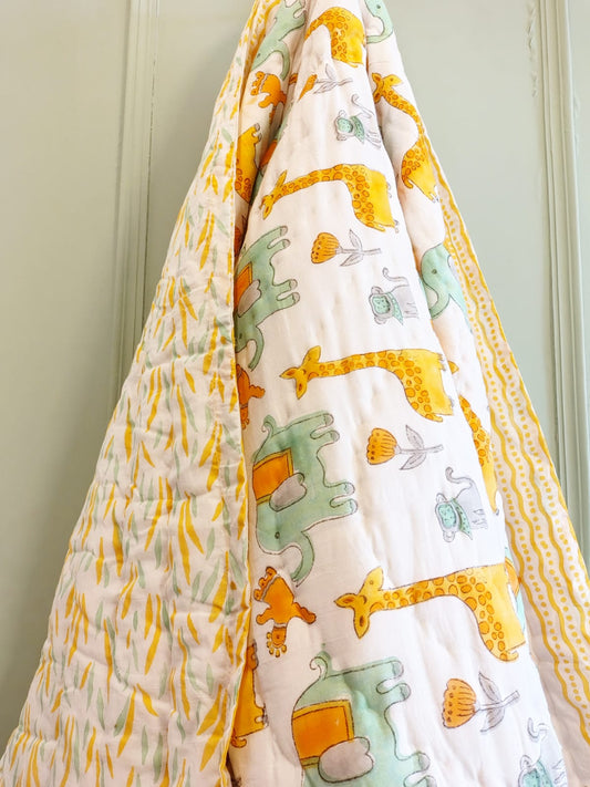 Jungle Print Kids Hand Block Reversible Quilt