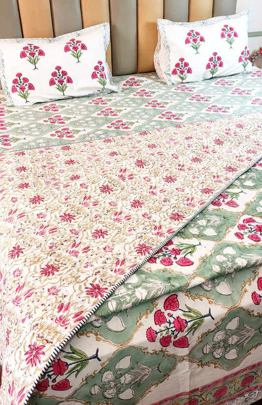 Guldasta Block Print Bedsheet and Bedcover Combo - 6 Piece Combo