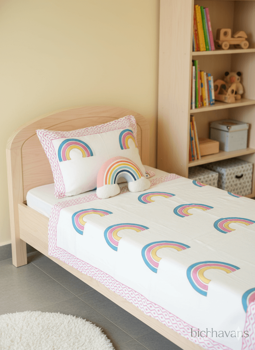 Rainbow Print Kids Hand Block Reversible Dohar