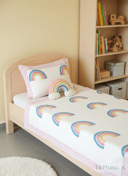 Rainbow Print Kids Hand Block Reversible Dohar