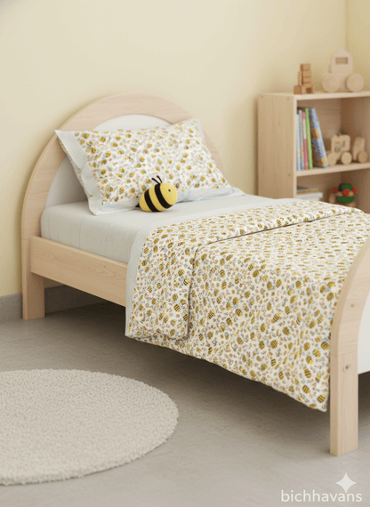 Bees Print Kids Hand Block Bedsheet
