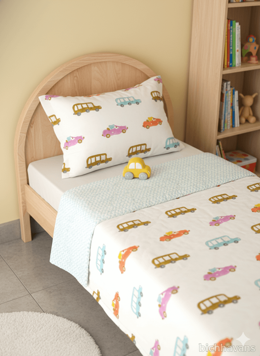 Car Print Kids Hand Block Bedsheet